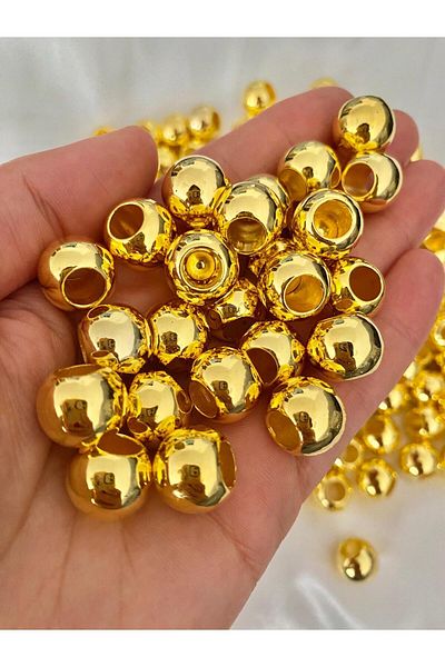 312 KONSEPT 50 Pieces 14 mm Large Hole Gold Color Metallic Beads Hole Diameter 7 mm