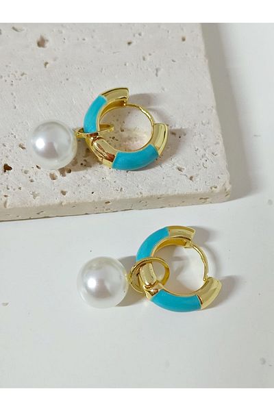 mos&more Steel Blue Small Pearl Hoop Earrings