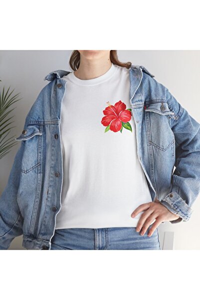 Tubinyoo Red Hubiscus Patterned Oversize Unisex T-Shirt
