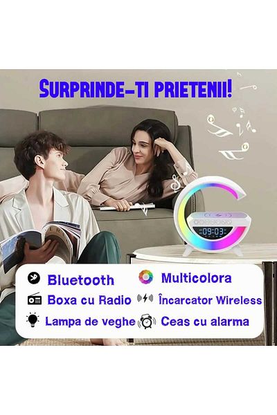 DIGIMAT STORE Multifunctional Digital Smart Clock 6 in 1, incarcare, Bluetooth, veghe, alarma, Boxa, LED RGB