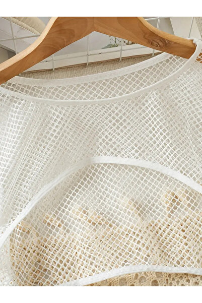 WasWink Beyaz File Uzun Kollu Üstü - Şık Kontrast File Tasarımı, Bahar/Yaz/So...