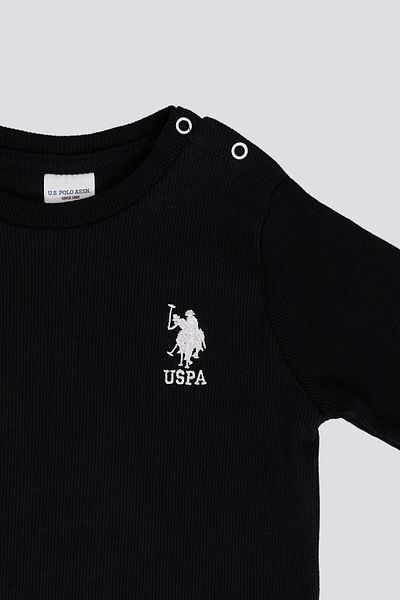 U.S. Polo Assn. طقم بيبي بوي بأكمام طويلة مكون من قطعتين - أسود