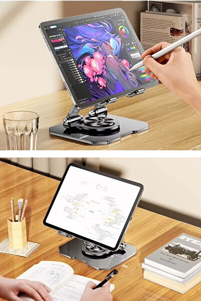 Farway Masa Üstü Metal Tablet Ve Telefon Tutucu Stand 2 Kademeli 360 Derece Döndürülebilir