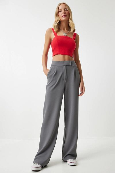 trendalisse Women's Wide Leg Palazzo Trousers - Velcro Pleated Wide Leg