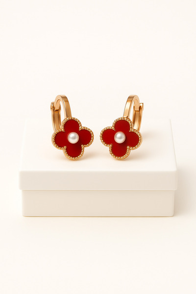 MakeWell Clover Design Pearl Rhinestone Compression No Hole Earrings for Non-Pierced Ears