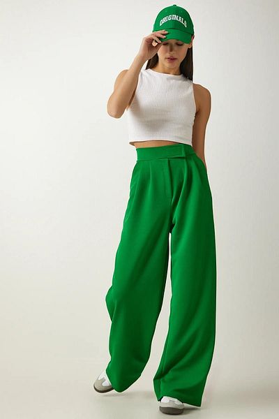 trendalisse Women's Wide Leg Palazzo Trousers - Velcro Pleated Wide Leg