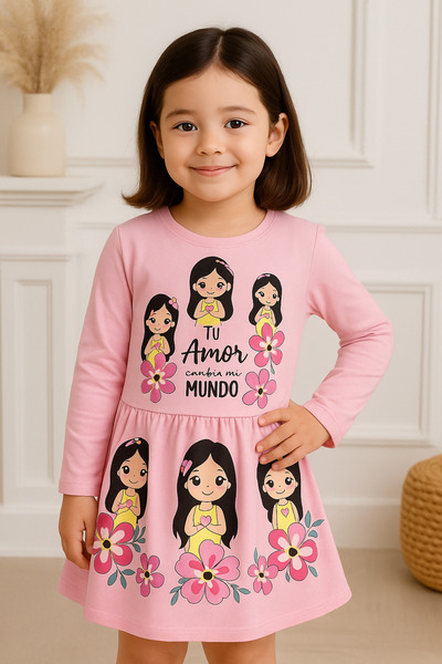 Hacalı Kids Combed Cotton Long Sleeve Dress