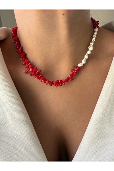 LUSORA ACCESORY Lusora Accessory Kırmızı Mercan& Beyaz Deniz Kabuğu Doğal Taş...