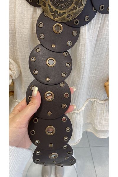 MODAGK Curea de damă din piele maro cu cataramă cu medalion în stil cowboy