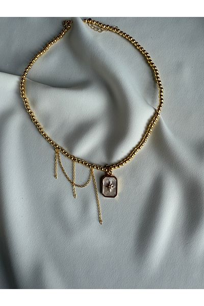LUSORA ACCESORY . "Handmade Star Tip Chain Decorated Steel Bead Gold Choker Necklace"
