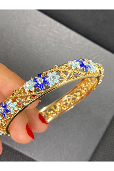 İME TİCARET Vintage Bileklik Kelepçe Gül Desenli Gold