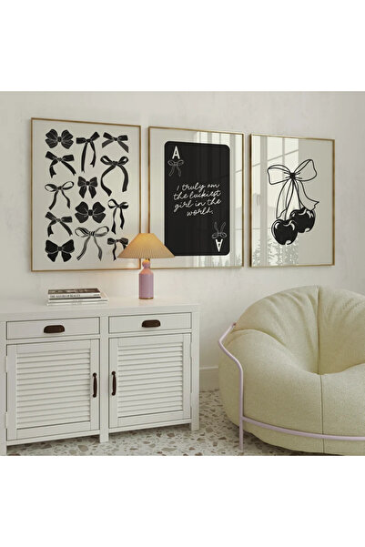 512 STORE Estetik 3'lü Kurdele Seti Duvar Dekor Siyah Poster ÇERÇEVESİZ Poster
