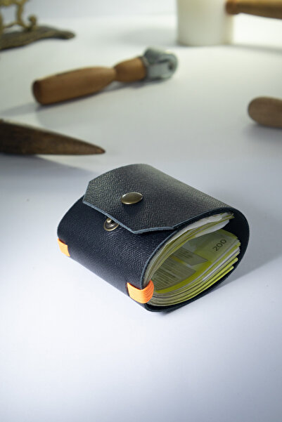 Tauran Mıknatıslı Para Klipsli Hakiki Deri Unisex Siyah Beyaz El Yapımı Cüzda...