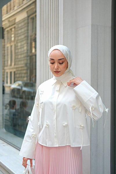 LOCCO Cămașă de damă cu modele florale albă