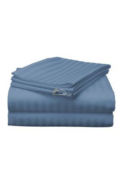 HomePuls Double Extra Large Bed Sheet Damask Polycotton Stripe 1 cm, 230 x 260 cm, Blue