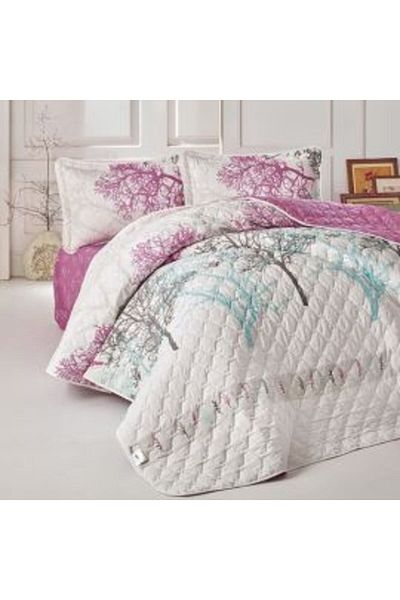 Clasy Quilted Double Bedspread, 240 x 260 cm and 2 Pillowcases 50 x 70 cm, Pink MIDAS V 1