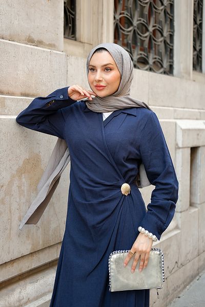 LOCCO Γυναικείο φόρεμα με καρφίτσα με κοχύλι Navy Blue