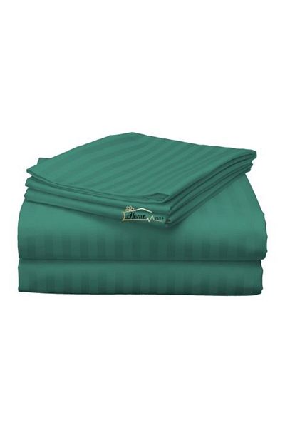 HomePuls Bed Sheet for Single Bed Damasc Polycotton Stripe 1 cm, 160 x 230 cm, Green