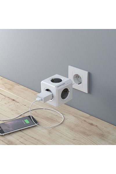 Allocacoc Prelungitor cubic, Powercube de la Allocacoc, 5 prize, alb/gri