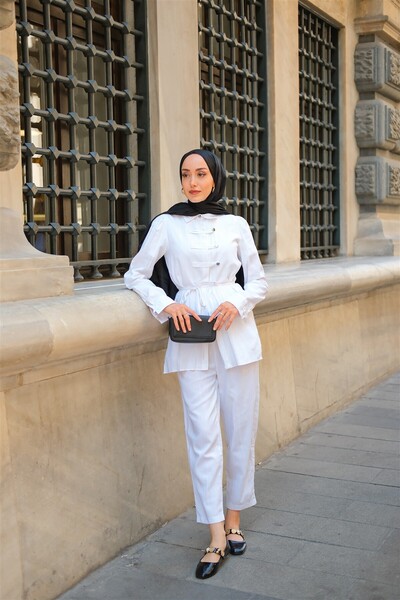 LOCCO Women's Button Detail Suit White