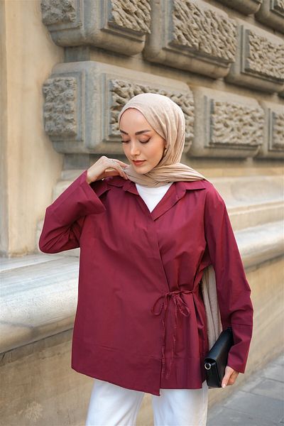 LOCCO Women's Side Tie Shirt Claret Red