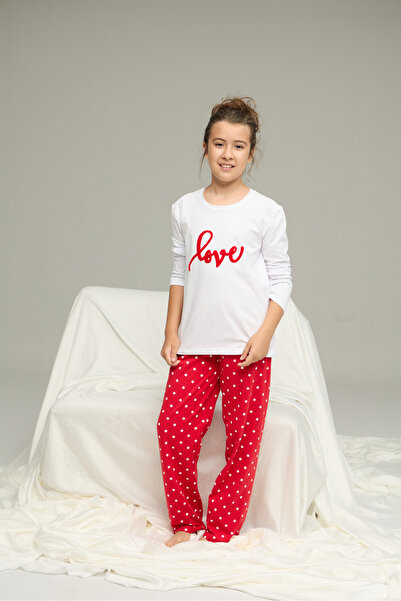 Siyah İnci beyaz puan desenli Pamuklu Bisiklet Yaka Örme Pijama Takım25241148