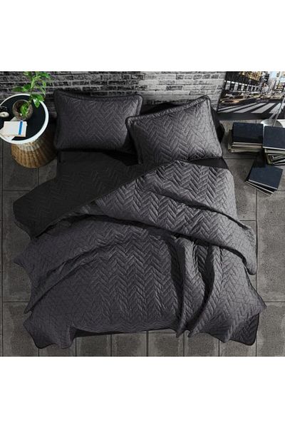Clasy Cuvertură matlasată pentru pat dublu, 240 x 260 cm și 2 fețe de pernă 50 x 70 cm, negru MONZA