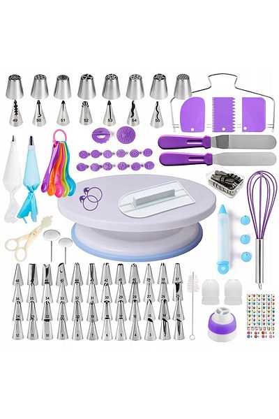 SERSIMO Set patiserie cu platou rotativ, 137 piese cu sabloane pentru ornarea prajiturilor