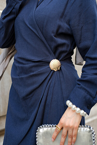 LOCCO Women's Seashell Brooch Dress Navy Blue
