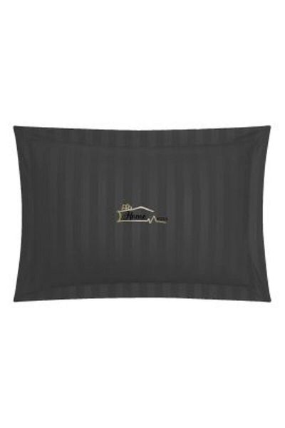 HomePuls Damask Cotton Pillowcase 100% with 1 cm stripe, 50 x 70 cm and 3.5 cm bordered hem, Black