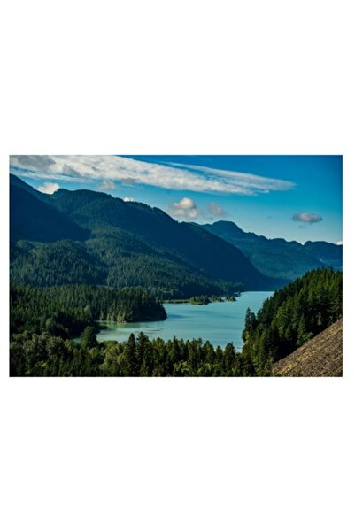 OEM Tablou Canvas, "Strălucirea liniștită a lacului montan", Albastru, Verde,...