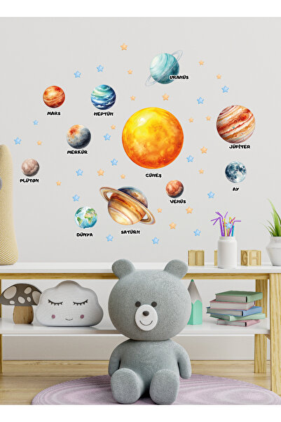 Sim Tasarım Türkçe isimli Gezegenler Ve Yıldızlar Çocuk Odası - Anaokulu - Kr...
