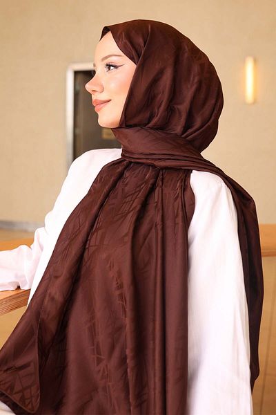 benguen Patterned Jacquard Shawl Brown İpk108
