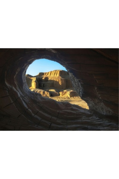 OEM Tablou Canvas, "Priveliste luminata prin deschiderea stancii", Piatra, Fereastra, Peisaj, Culoare, L