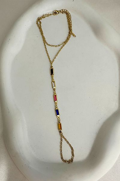 Modex Gold Color Thin Rectangular Colored Stone Shahmeran