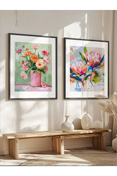 STARYUNA Pictură cu efect de pictură în ulei, set de 2 picturi cu cadru din l...