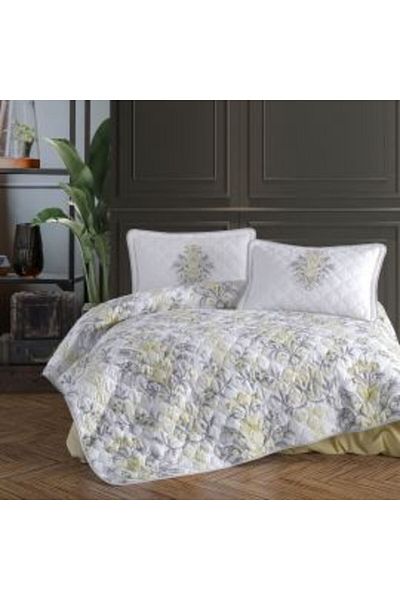 Clasy Quilted Double Bedspread 240 x 260 cm and 2 Pillowcases 50 x 70 cm, White LIYA V 1