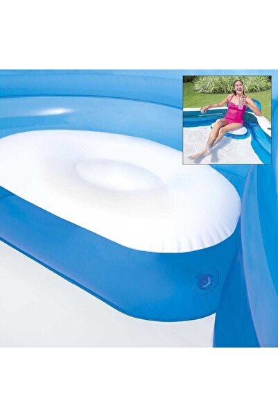 Boxely Inflatable oval pool with 4 seats and soft backrests, drain valve, outdoor, 229 x 229 x 65 cm, blue/