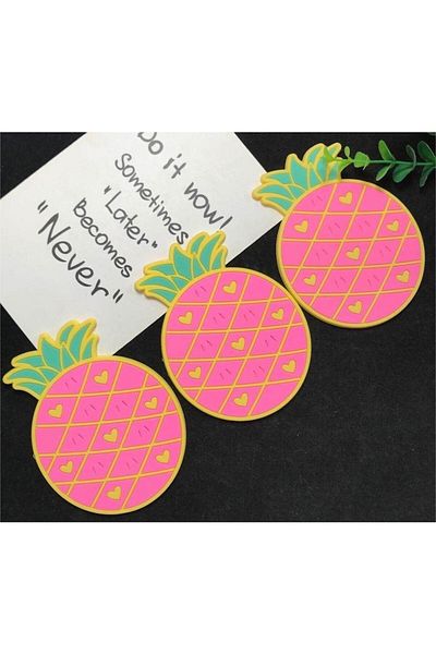 Camy Suport pentru Pahar, Model Ananas, PVC, Dimensiuni 12x9 cm, Roz
