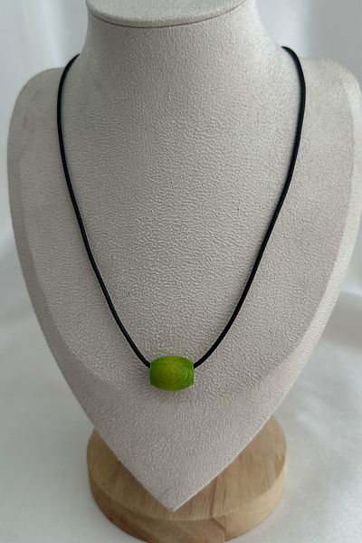 Modex Oval Wooden Bead Colorful Black String Necklace (40cm)