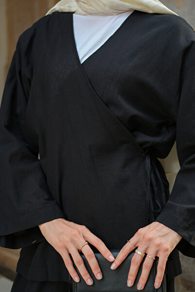 LOCCO Women's Waist Tie Detail Double Suit Black