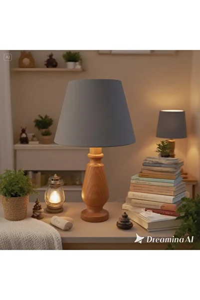571 Store Magnolia Table Lampshade Wooden Body Fabric Headboard Decorative Table Lamp Night Light