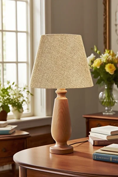 571 Store Magnolia Table Lampshade Wooden Body Fabric Headboard Decorative Table Lamp Night Light