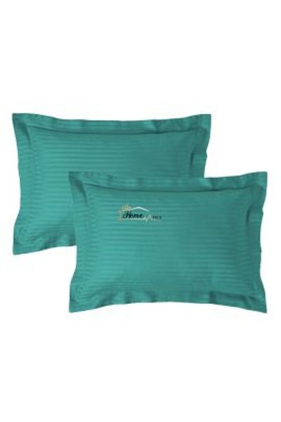 HomePuls Set 2 pillowcases Damask polycotton stripe 1 cm, 50 x 70 cm and edging hem 3.5 cm, Turquoise