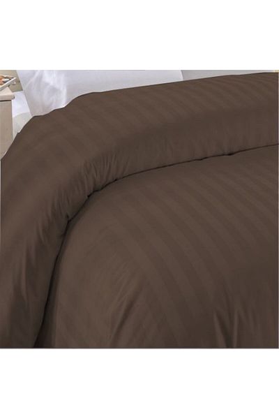 HomePuls Single Duvet Cover Damask 100% Cotton Hotel Style with 1 cm Stripe, 140 x 220 cm, Brown