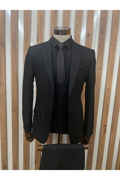 HÜRMEN Black Dobby Vest Suit