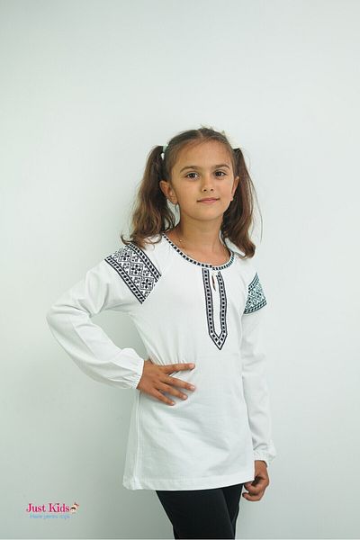 Beberium Kids Long-sleeved blouse with traditional details for girls, white, 9 years