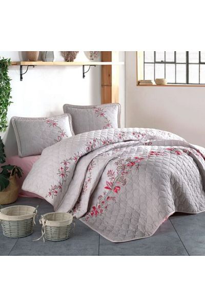Clasy Quilted Double Bedspread, 240 x 260 cm and 2 Pillowcases 50 x 70 cm, Pink LORINDA