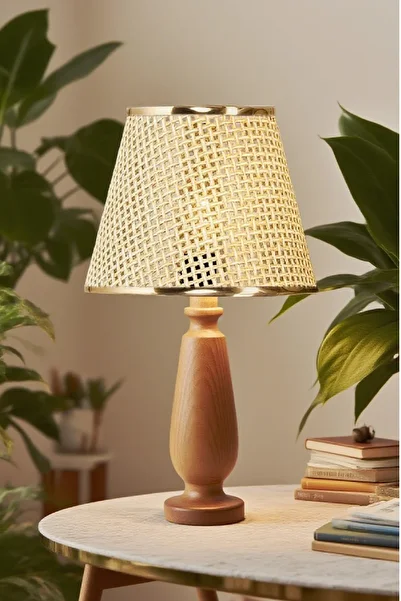 571 Store Magnolia Table Lampshade Wooden Body Fabric Headboard Decorative Table Lamp Night Light