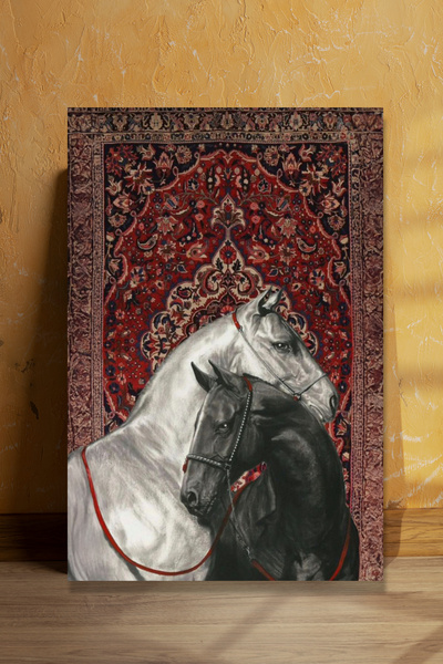 ea artworks Türk Halısı Üzerinde At İkilisi Kanvas Tablo